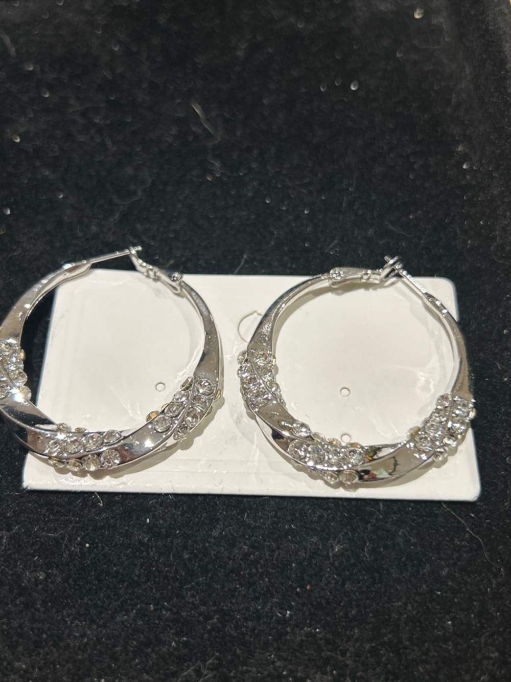 Silver color Crystal Hoop Earrings - Sparkling Rhinestone Accent